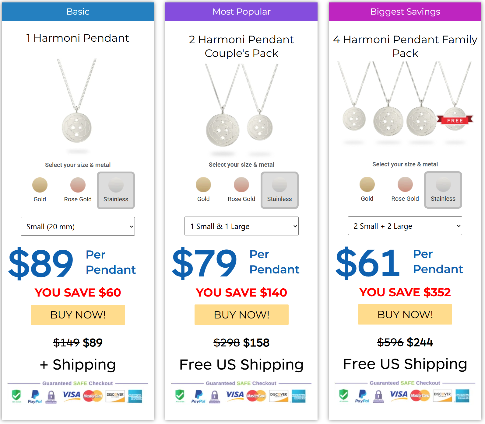 Harmoni Pendant Pricing
