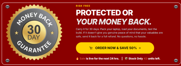 Mr Guardwell Fireproof Laptop & Document Bag money back